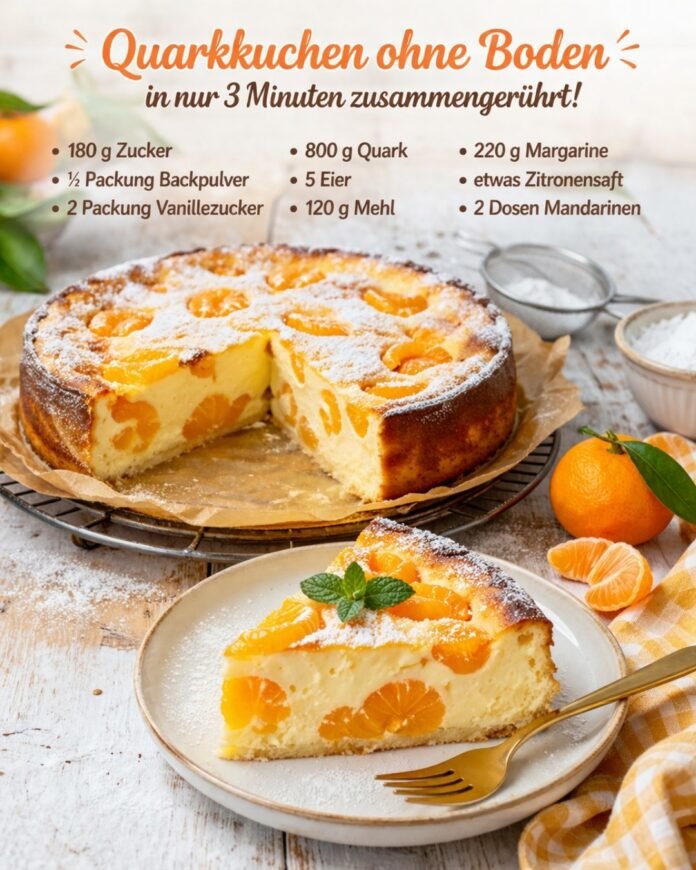Mandarinen-Quarkkuchen ohne Boden – cremiger Kuchen mit fruchtiger Note